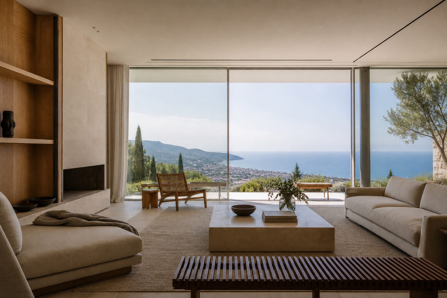 Un séjour contemporain sur les hauteurs de Nice, ouvert sur la baie
